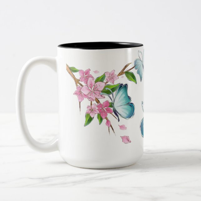 Tasse 2 Couleurs Papillon aquarelle et fleurs (Gauche)