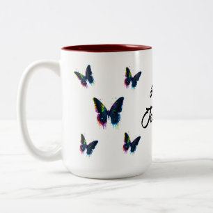 Tasse 2 Couleurs Papillon blanc Nom personnalisé Tea Lover