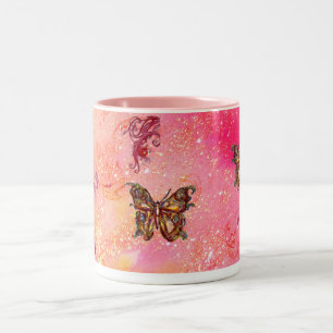 Tasse 2 Couleurs PAPILLON D'OR EN ÉCLATS 2 rose rouge