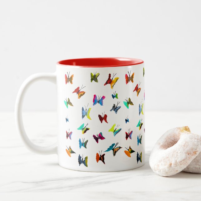 Tasse 2 Couleurs Papillons couleur aquarelle (Avec donut)