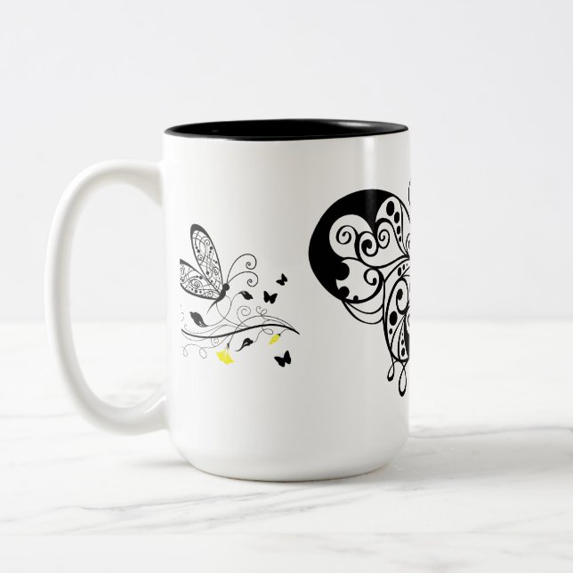 Tasse 2 Couleurs Papillons en dentelle noire 3 (Gauche)