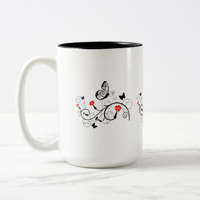 Tasse 2 Couleurs Papillons en dentelle noire 4 (Gauche)