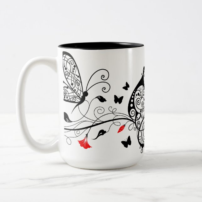 Tasse 2 Couleurs Papillons en dentelle noire 7 (Gauche)