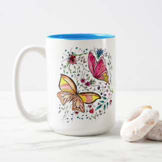 Tasse 2 Couleurs Papillons et nom fait sur commande