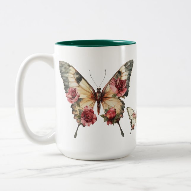 Tasse 2 Couleurs Papillons et Roses (Gauche)