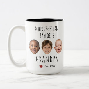 Tasse 2 Couleurs Papou personnalisé avec 3 visages et noms d'enfant