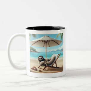 Tasse 2 Couleurs Paresseux sur la plage drôle  