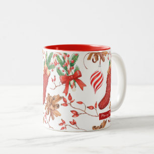 Tasse 2 Couleurs Parfums de Noël cannelle et Motif de menthe poivré