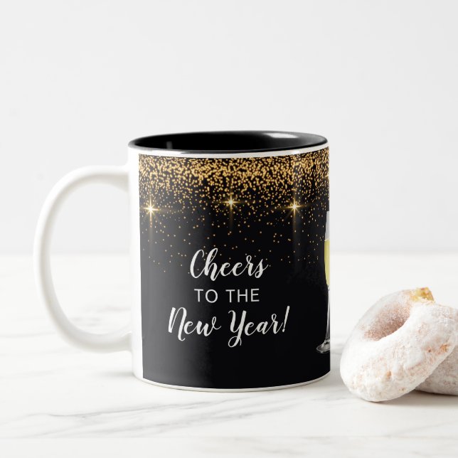 Tasse 2 Couleurs Parties scintillant de toast au champagne Nouvel A (Avec donut)