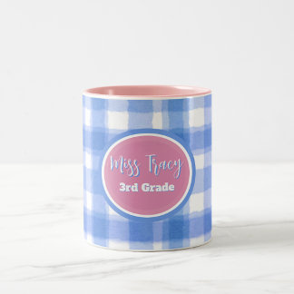 Tasse 2 Couleurs Pastel Bleu & Pik à Carreaux Personnalisé