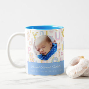 Tasse 2 Couleurs Pastel Blue ABC Birth Record Stat Baby Boys Photo