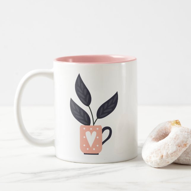 Tasse 2 Couleurs Pastel plante moderne simple (Avec donut)