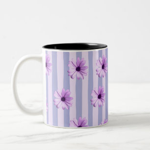 Tasse 2 Couleurs Pastel rayures motif avec marguerites
