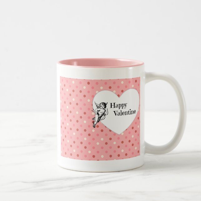 Tasse 2 Couleurs Pastel rose Valentine coeur cupide rétro (Droit)
