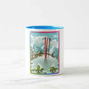 Tasse 2 Couleurs Paysage de ski dessin animé