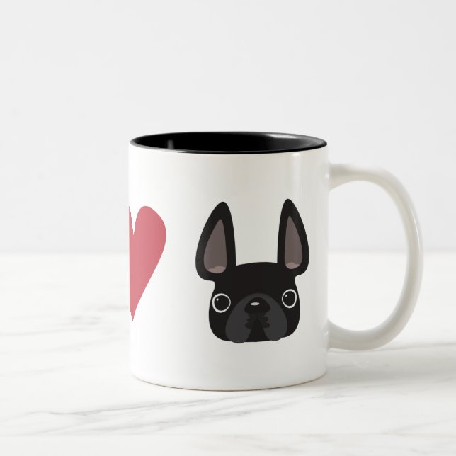 Tasse 2 Couleurs Peace Love French Bulldog - Noir (Droit)