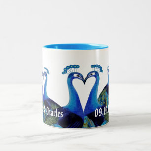 Tasse 2 Couleurs Peacocks vintages Embrasser les cadeaux de mariage
