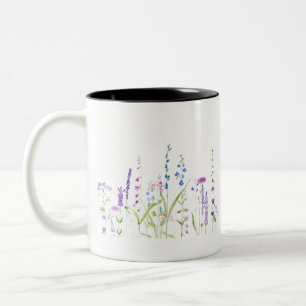 Tasse 2 Couleurs peinture à l'aquarelle de fleurs sauvages bleues 