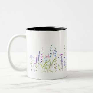 Tasse 2 Couleurs peinture à l'aquarelle de fleurs sauvages bleues v