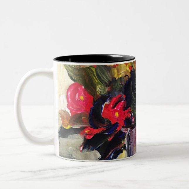 Tasse 2 Couleurs Peinture acrylique, fleurs rouges (Gauche)
