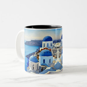 Tasse 2 Couleurs Peinture aquarelle de Santorin Grèce