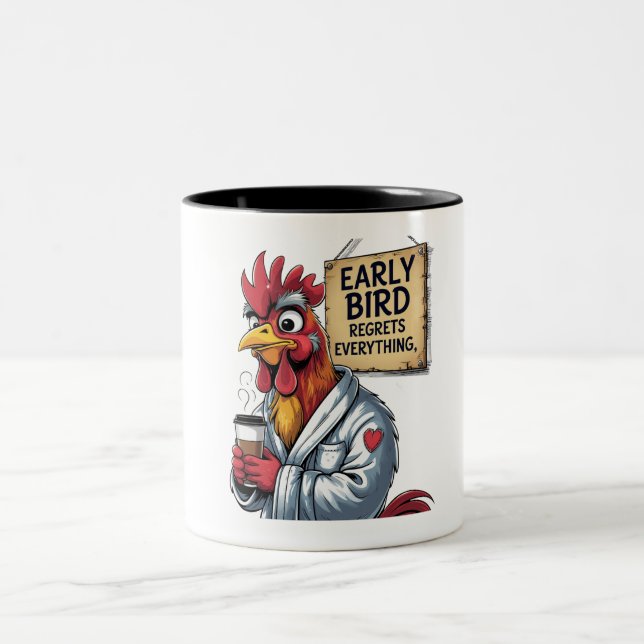 Tasse 2 Couleurs Père d'oiseau précoce - Rooster drôle (Centre)