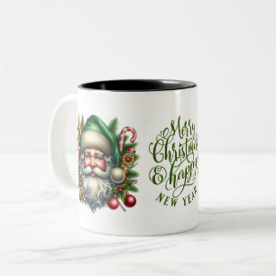 Tasse 2 Couleurs Père Noël affronte Joyeux Noël et Bonne Année