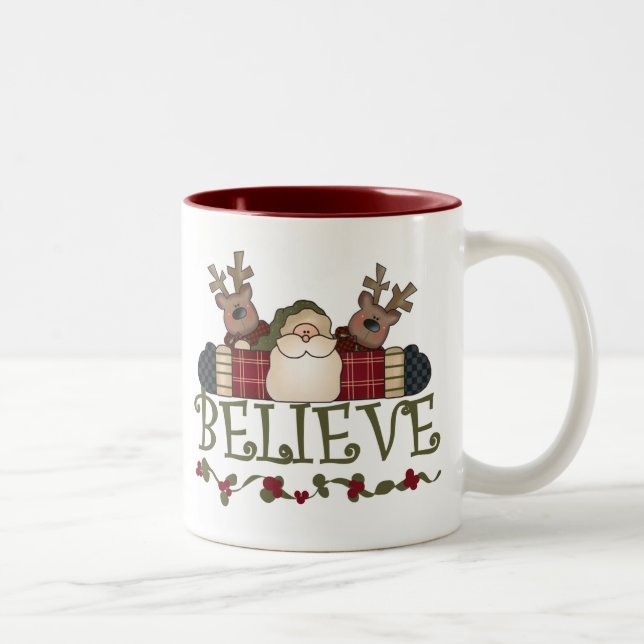 Tasse 2 Couleurs Père Noël et le renne croient (Droit)