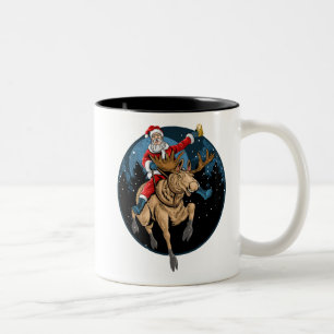 Tasse 2 Couleurs Père Noël Riding Moose Boire Beer