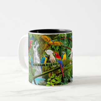 TASSE 2 COULEURS PERROQUETS DANS LE PARADIS
