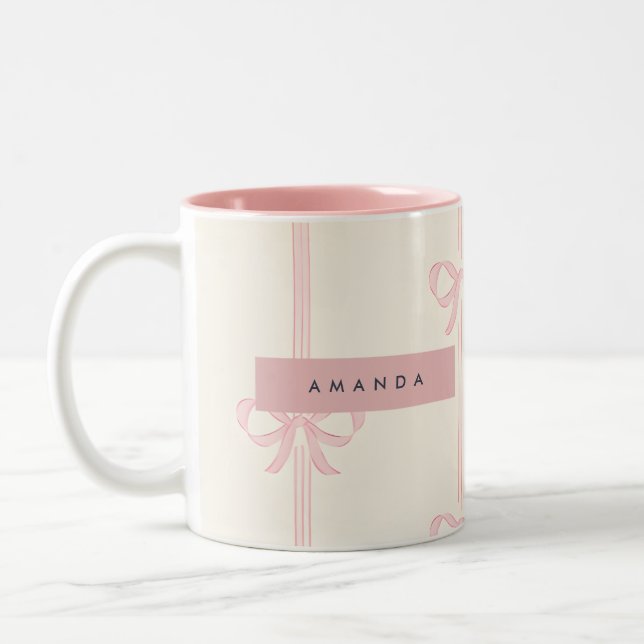 Tasse 2 Couleurs Personalized Coquette Blush Pink Bow Ribbon  (Gauche)