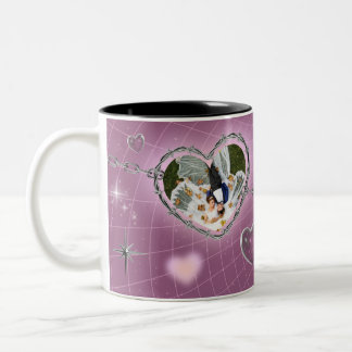 Tasse 2 Couleurs Personalized Double Heart Couple Photo