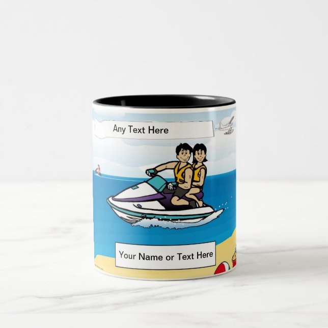 Tasse 2 Couleurs Personalized Jet Ski - Couple Cartoon (Centre)
