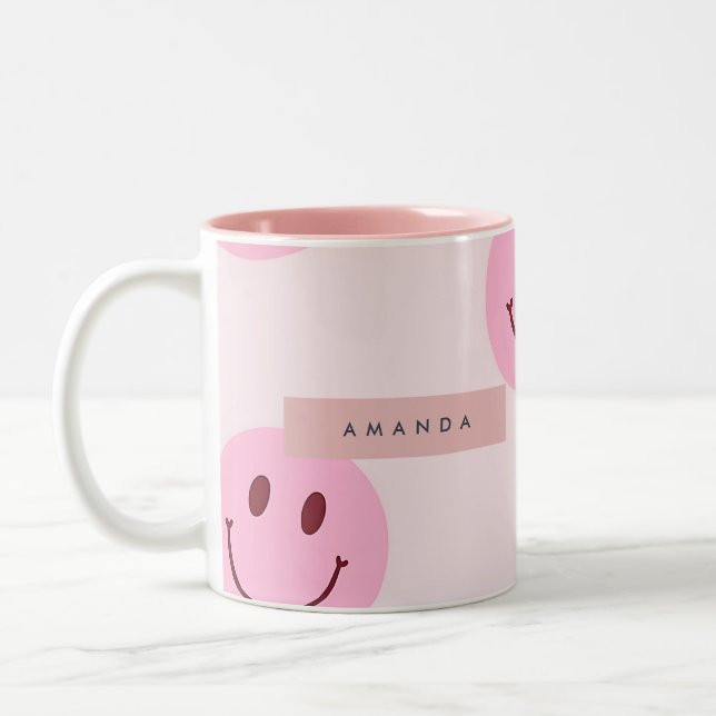 Tasse 2 Couleurs Personalized Pastel Pink Smiley Face  (Gauche)