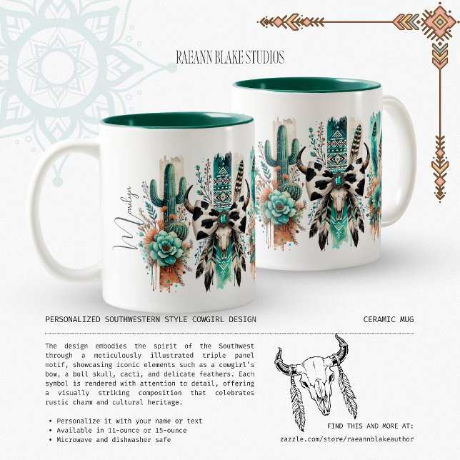 Tasse 2 Couleurs Personalized Southwestern Style Cowgirl Design  (Créateur téléchargé)