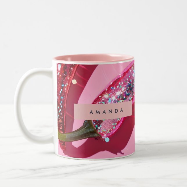 Tasse 2 Couleurs Personalized Sparkling Hot Pink Glitter Chili (Gauche)