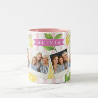 Tasse 2 Couleurs Personalized Watercolor Lemonade Cupcake Stripe