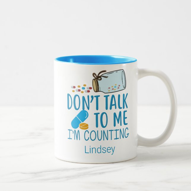 Tasse 2 Couleurs Personnalisé Blue Funny Pharmacist/ Tech Café (Droit)