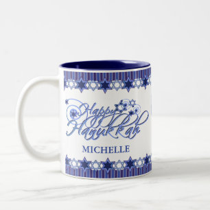Tasse 2 Couleurs Personnalisé Blue Happy Hanoukka Star