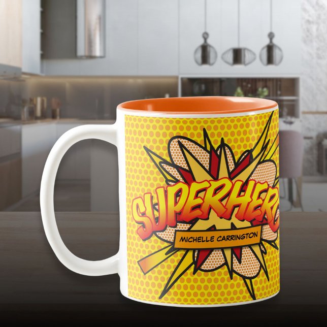 Tasse 2 Couleurs Personnalisé Fun Comic Book SUPERHERO (Personalized Fun Comic Book SUPERHERO Two-Tone Coffee Mug)
