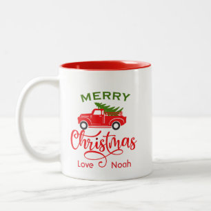 Tasse 2 Couleurs Personnalisé Joyeux Camion rouge Noël