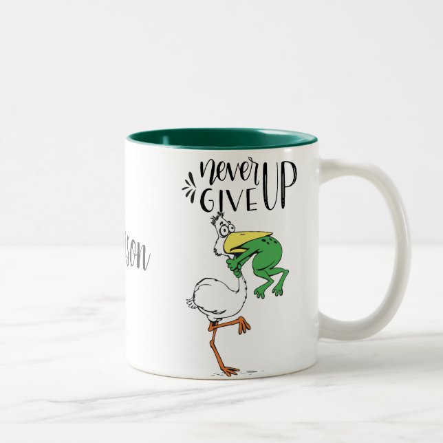 Tasse 2 Couleurs Personnalisé N'abandonnez jamais pélican et grenou (Droit)