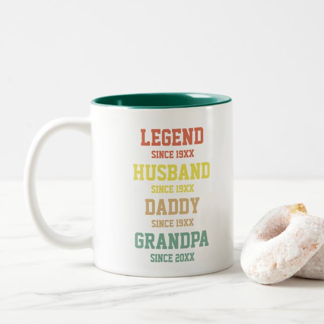 Tasse 2 Couleurs Personnalisé Retro Legend Mari Daddy Grand-père (Avec donut)