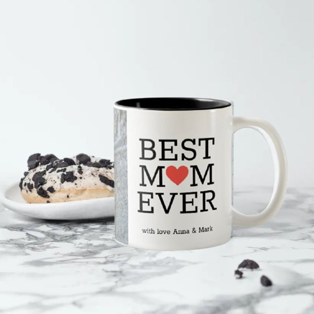 Tasse 2 Couleurs Personnalisée Meilleure Maman Jamais Coeur Photo C (Créateur téléchargé)