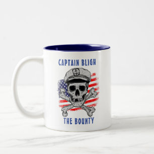 Tasse 2 Couleurs Personnaliser, Capitaine, Crâne et Os, Drapeau amé