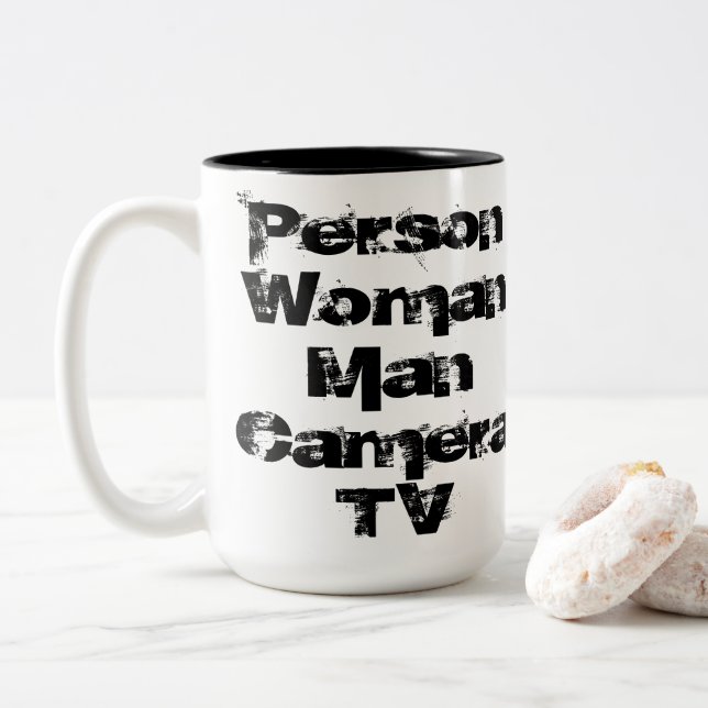 Tasse 2 Couleurs Personne, Femme, Homme, Caméra, TV (Avec donut)