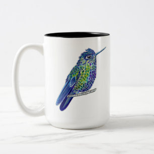 Tasse 2 Couleurs Petit colibri bleu perché vert et pourpre