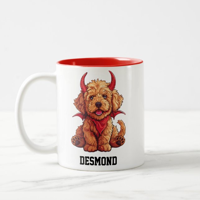 Tasse 2 Couleurs Petit Goldendoodle Devil (Gauche)