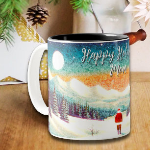 Tasse 2 Couleurs Petit Père Noël dans un grand paysage enneigé pers