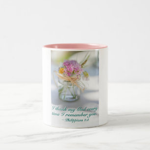 Tasse 2 Couleurs Philippiens 1:3 Je remercie Dieu pour vous, Fleurs